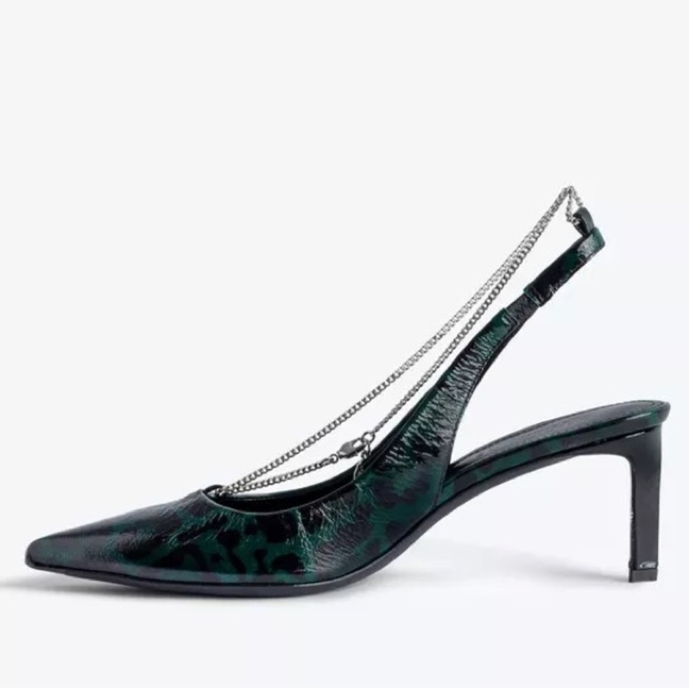 NIB Zadig & Voltaire First Night Court Shoes Pumps Shiny Glass Leopard Abyss
